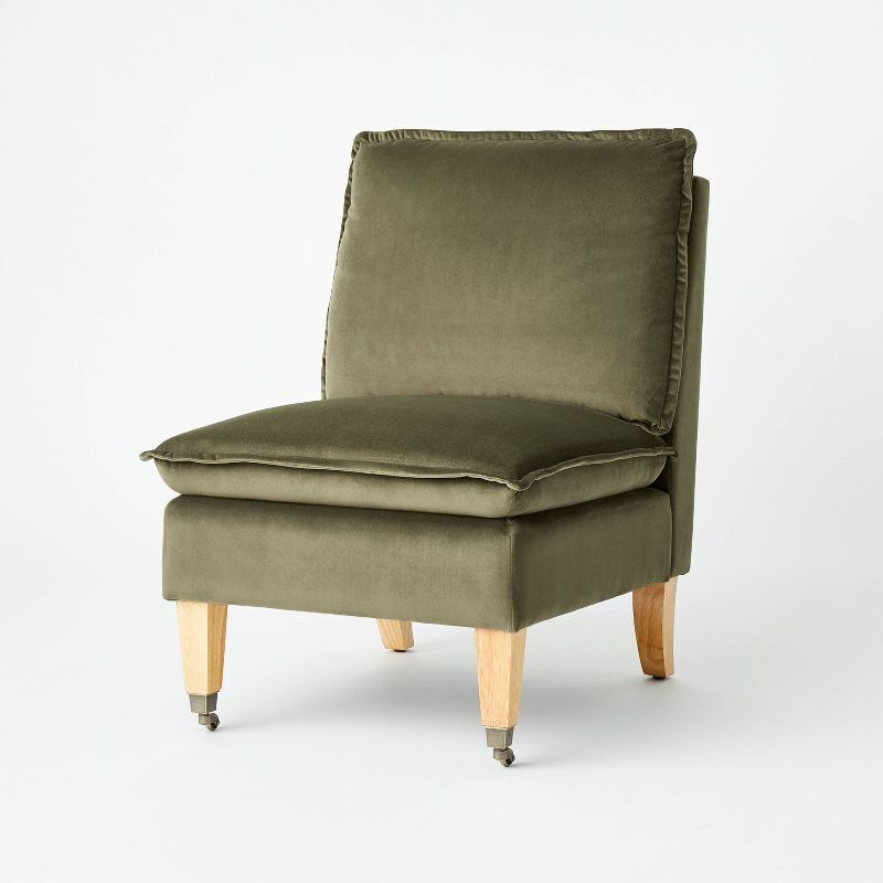Talbert Pillow Top Slipper Chair with Casters Olive Green Velvet (KD) - Threshold designed with Studio McGee