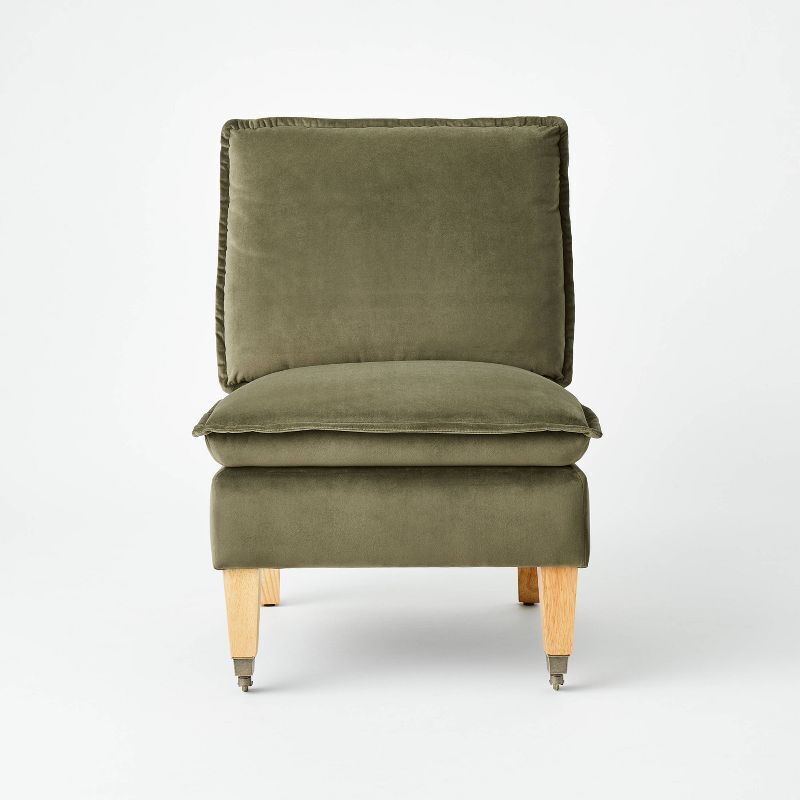 Talbert Pillow Top Slipper Chair with Casters Olive Green Velvet (KD) - Threshold designed with Studio McGee