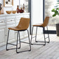 Walker Edison Industrial Faux Leather Counter Stool Set of 2 Whiskey Brown