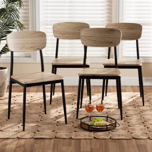 4pc Honore Wood and Metal Dining Chair Set Light Brown/Black - Baxton Studio